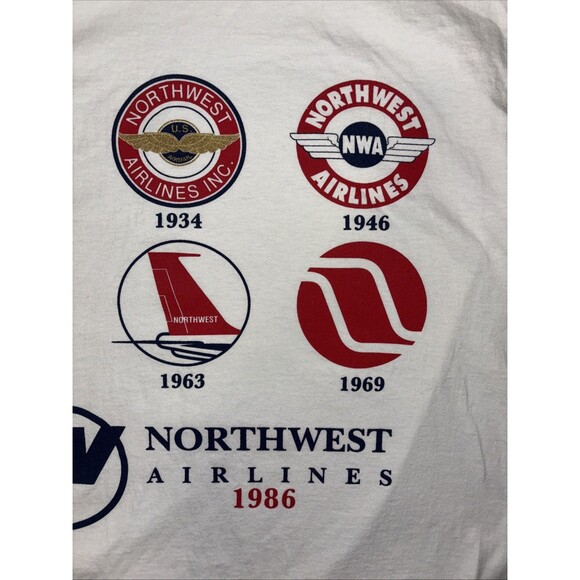 Vintage 1986 Men’s Northwest Airlines Logo Timeline Graphic Oversize Tee Shirt M - Picture 4 of 6